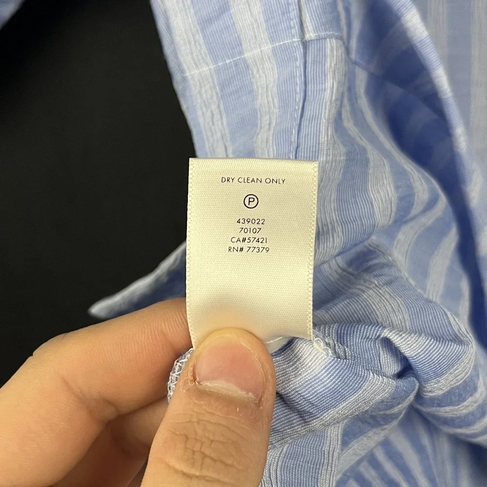 Ann Taylor Petite SP Blue White Striped Off The Shoulder Bardot Blouse Viscose - Picture 6 of 9